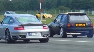 PORSCHE Carrera 911 Turbo 997 vs OPEL Corsa A - 1/4 Mile Drag Race Viertelmeile Rennen