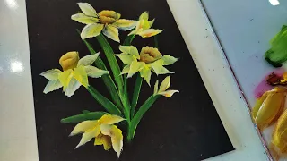 Daffodil flower painting in acrylic | One stroke flower painting in acrylic |  acrylic painting