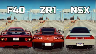 NFS Heat: Ferrari F40 vs Chevrolet Corvette ZR1 vs Honda NSX - Drag Race