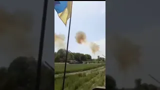 Heavy 203 mm Ukrainian artillery 2S7 Pion in action