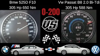 Vw Passat 2.0 Bi-Tdi (240Hp) Chip Tuning VS Bmw F10 525D (218hp) Chip Tuning 0 200 yarış