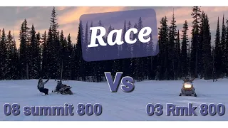 RACE - 2003 RMK 800 vs 2008 summit 800 big bore with jaws PIPES