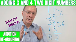 Add Three and Four Two Digit Numbers with Regrouping | 1st and 2nd Grade Math Lesson