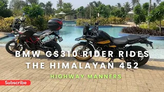 BMW GS310 rider rides the Himalayan 452. Highway impressions