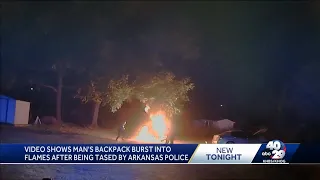 Video shows man's backpack burst into flames after being tased by Arkansas State Police