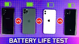 Google Pixel 4 vs iPhone 11 Pro Max vs Note 10+ vs iPhone 11 - Battery life Comparison