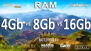 RAM : 4GB vs 8GB vs 16GB Test in 8 Games