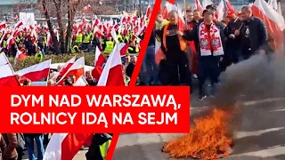 Tysiące rolników idzie na Sejm. Podpalili kamizelki, rzucają flarami