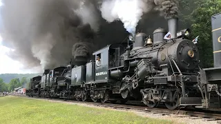 Steam Locomotive Working Hard Shoving Up Hill & 5 Steam Locomotives Screaming!  Parade Of Steam Pt 1