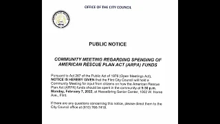 020722-COMMUNITY MEETING Regarding Spending of American Rescue Plan Act ARPA Funds.