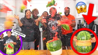 **EXTREME WATERMELON EXPLOSION** Watermelon+1000 rubber bands CHALLENGE with family