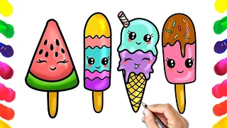 How to draw Ice Cream with colour easy for kids and Toddlers - Drawing for kids