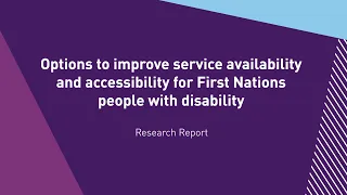 Research Report - Options to improve service availability and accessibility for First Nations people