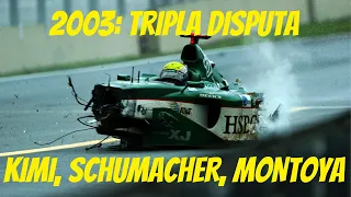 2003: Tripla Disputa com Kimi, Schumacher, Montoya, Polêmica nos Pneus, Louco Interlagos