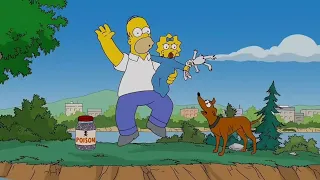 Homero cruzando el río con Maggie, el perro y el veneno -Los Simpson--