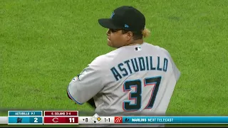 The PITCHER Willians Astudillo GETS AN INNING ENDING DOUBLE PLAY BALL | Marlins @ Reds 7/25/2022