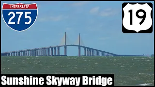 Driving across the Sunshine Skyway Bridge in Heavy Winds Southbound St. Petersburg, Florida I-275 4K