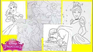 Coloring Disney Princess Cinderella, Ariel, Jasmine, Snow white, Belle - Coloring Pages for kids