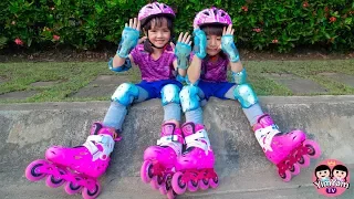 หนูยิ้มหนูแย้ม | เล่นโรลเลอร์เบลด หน้าบ้านล้มจนเจ็บก้น Kids Play Rollerblade