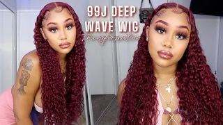 MUST HAVE Deep Wave 99J Burgundy Wig 🔥 | Lace Frontal Install + Initial Review ft. Wiggins Hair