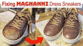 Fixing Stained Magnanni Dress Sneakers with dye & polish