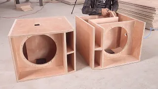 woodworking process creates a pair of 15 inch speaker subwoofers - Perfect in every detail