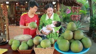 Peaceful food cooking in family - Pomelo sweet salad smoked fish | Sros yummy cooking vlogs