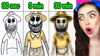Drawing ZOONOMALY in 30 SEC, 3 MIN, 30 MIN! (ZooKeeper, Smile Cat & MONSTER ELEPHANT!)