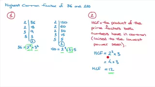 How to find the HCF, Highest Common Factor, using Prime Factorization