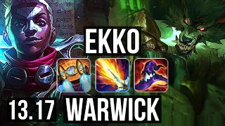 EKKO vs WARWICK (JNG) | 1.8M mastery, Legendary, 26/7/14, 300+ games | EUW Master | 13.17