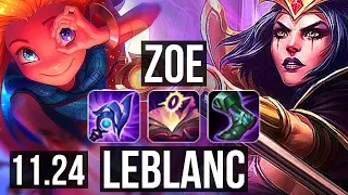 ZOE vs LEBLANC (MID) | 13/1/4, Legendary, 300+ games | KR Master | 11.24