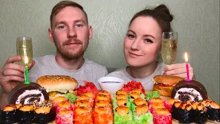 МУКБАНГ РОЛЛЫ СУШИ БУРГЕРЫ ТОРТ Конкурс празднуем 20000 подписчиков!MUKBANG ROLLS SUSHI BURGERS CAKE