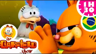 🐓🐱 Garfield com a galinha e o gato mimado! 🐘