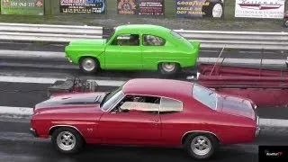 1970 Chevelle SS396 vs Henry J "Green M&M" - 1/4 mile Nostalgic Drag Race - Road Test TV ®