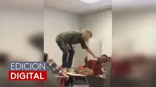 En video: Una maestra golpea y grita a un alumno que se durmió en clase