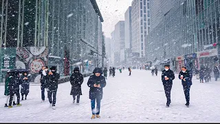 When It Snows Heavily in Seoul?! ⛄️🥶 | Traffic Chaos | Snowfall | Walking Tour Korea 4K HDR