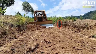 Excellent Work Caterpillar D6R XL Bulldozer Operator Works to Smooth Plantation Roads