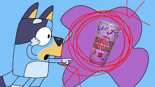 Bluey drinks the grimace shake from McDonald's