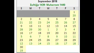 ISLAMIC CALANDAR DATES SEPTEMBER-2018