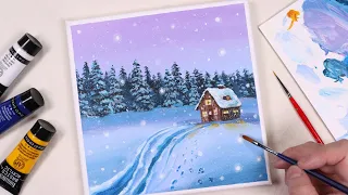 Snow day ⛄ / Winter landscape / Acrylic painting for beginners / PaintingTutorial