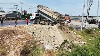 Full Videos Land Filling Work​ Near the Highway​​ Use Bulldozer KOMATSU D58E and 24Ton Hyundai Truck