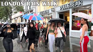 London Rain Walk 2023 | Cloudy & Rainy Day in Central London | Rain Walk ASMR [4K HDR]