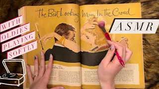 ✨50s magazine flip thru ASMR ✨ with oldies playing softly on a turntable🎶 plus whispers & brushing