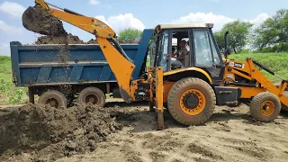 JCB Backhoe Village Pond Mud Loading in Dump Truck | Tata 10 Wheeler Tipper