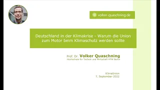 Warum die Union zum Motor beim Klimaschutz werden sollte - Vortrag von Volker Quaschning