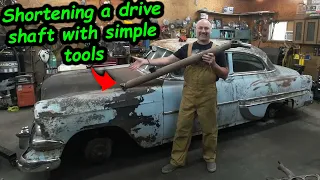 How to shorten and drive shaft with basic tools along with more brake work on our 54 Chevy.