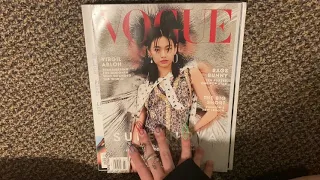 ASMR - February and March Vogue magazine flip-through - whispering and gum chewing