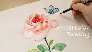 Watercolor Rose Painting / Drawing a Butterfly