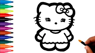 How to draw Hellokitty drawing🐱🐈🌈❤️💛❤️step-by-step hellokitty drawing| colouring| easydrawing|kidart