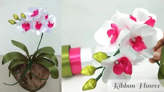 DIY /how to make satin ribbon flower orchid easy